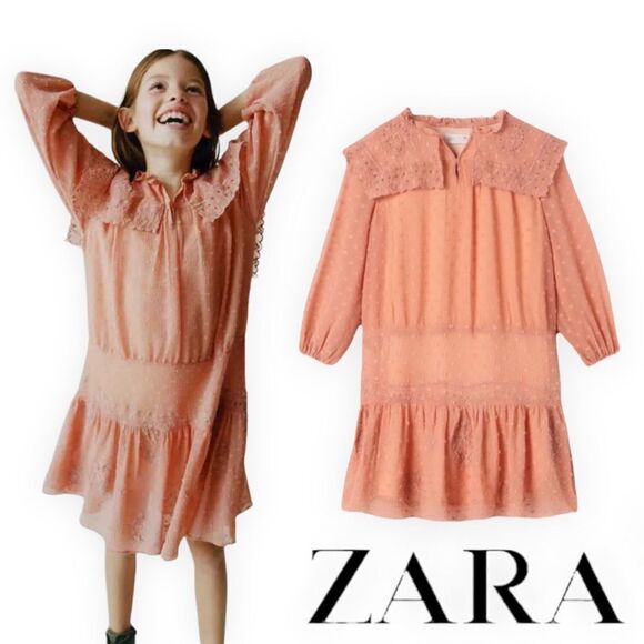 ZARA Kids | Russet | EMBROIDERED SWISS DOT DRESS - Picture 1 of 5